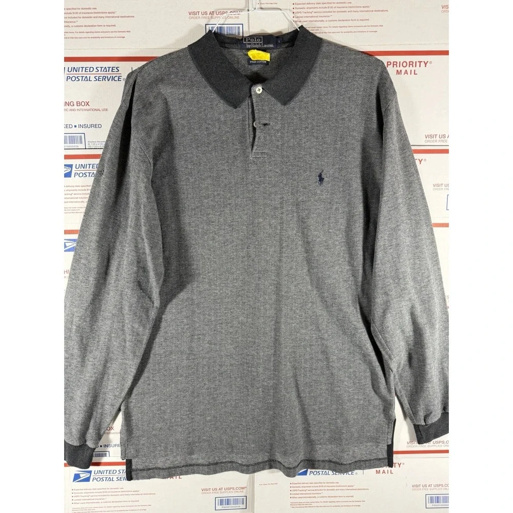 Polo Ralph Lauren Shirt‎ Mens Large Gray Polo Pullover Long Sleeve Prima Cotton